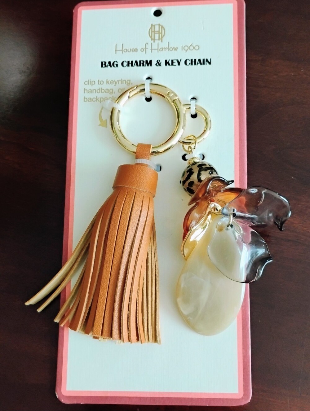 NEW House of Harlow 1960 Bag Charm/Key Chain - Tan Tassel & GHW